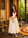 Neithika Ivory Anarkali Dress with Maroon Cropped Jacket – Onam Edition
