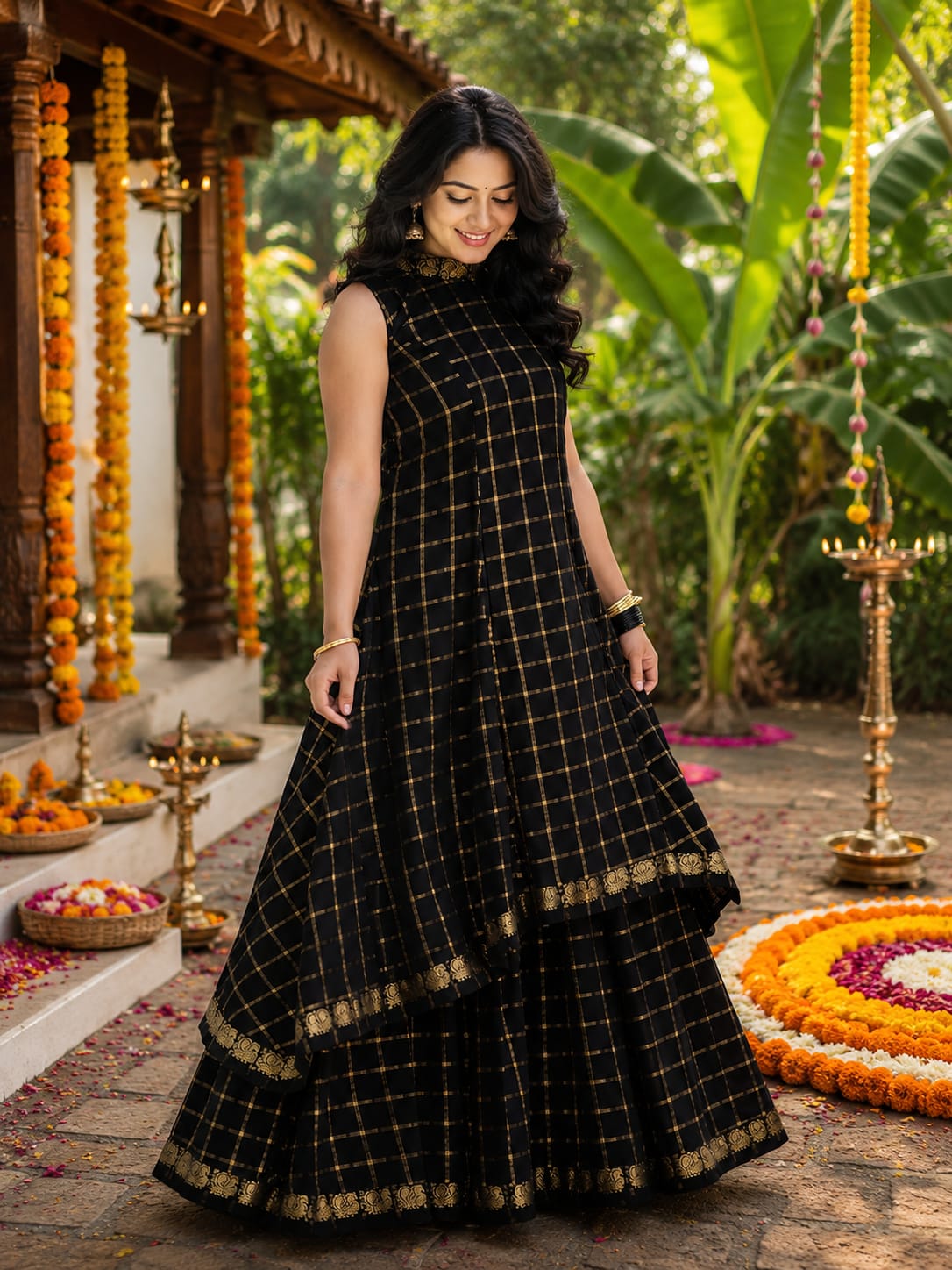 Neithika Midnight & Gold Layered Festive Set (Onam Edition)