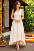 Ivory Gold Check Asymmetric Angrakha Dress (Onam Edition)